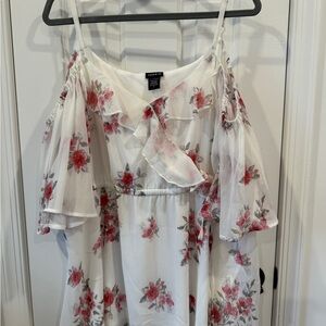 Torrid White Dress with Red and Pink Floral Print